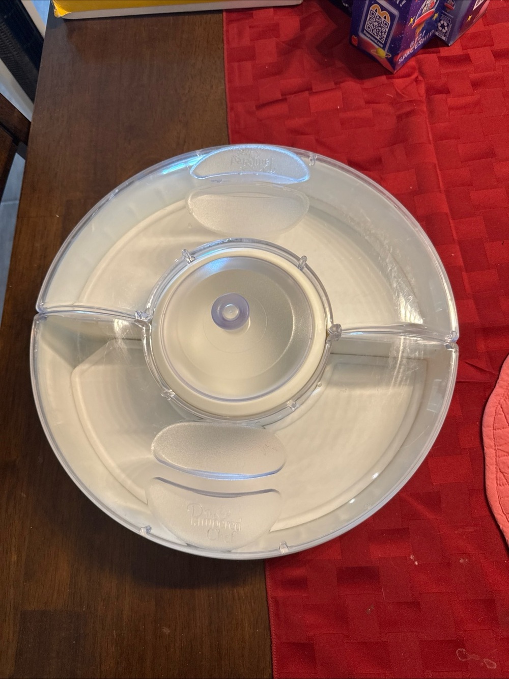 Pampered Chef Clear and White Divided Serving Tray with Center Dip